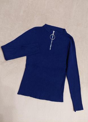 Мягенькая синяя кофта в рубчик с замочком врдолазка лапша в стиле zara h&m bershka2 фото