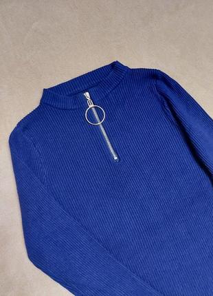 Мягенькая синяя кофта в рубчик с замочком врдолазка лапша в стиле zara h&m bershka3 фото