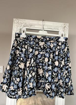 Короткая юбка с цветами юбка с васильками мини-юбка летняя клеш легкая летняя юбка короткая