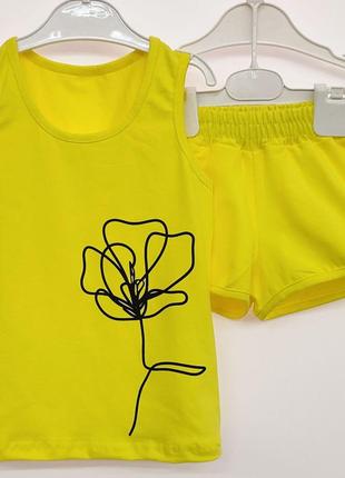 Костюм двойка детский летний майка с принтом шорты короткие для девочки желтый