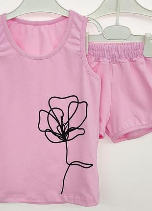 Костюм-двійка дитячий літній майка з принтом шорти короткі для дівчинки рожевий