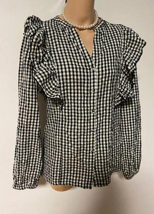 Блуза рубашка в клетку с оборками с рюшами в стиле zimmerman1 фото