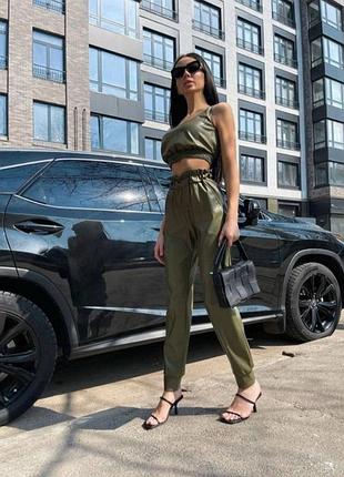 Костюм хаки эко кожа