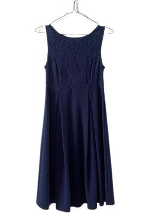 Трикотажное, синее, платье, миди, george, ажурное, кружевное, расширенное2 фото