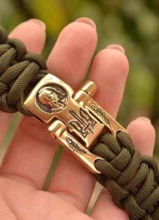 Ремінець для наручних годинників із козаком гербом україни з латуні з паракорду + брелок у подарунок3 фото