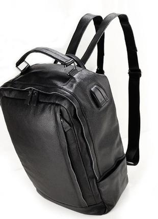 Кожаный мужской городской рюкзак большой и вместительный из натуральной кожи черный