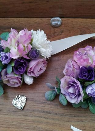Комплект бутоньєрок в стилі purple wedding1 фото
