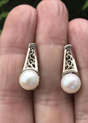 Серьги серебряные с золотом и жемчугом 0712.10с