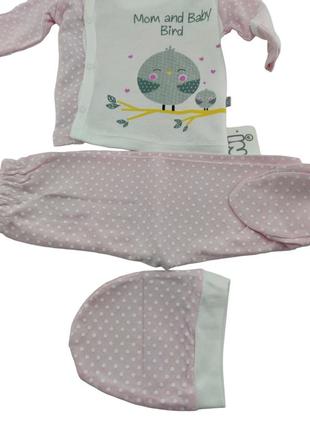 Ясельний 0-3 місяці туреччина трикотажний для новонародженого на виписку комплект рожевий (кдн213)2 фото