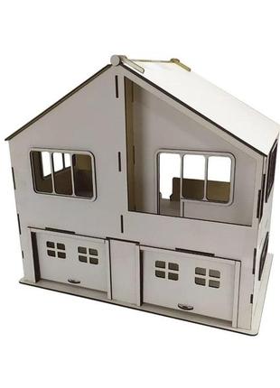 Кукольный дом с гаражом woodcraft для детских машинок из дерева 40х30х44