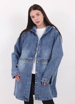 Женская джинсовая куртка, джинсовка, плащ на пуговицах батальные размеры3 фото