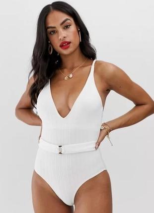 Сдельный белый текстурированный купальник vero moda