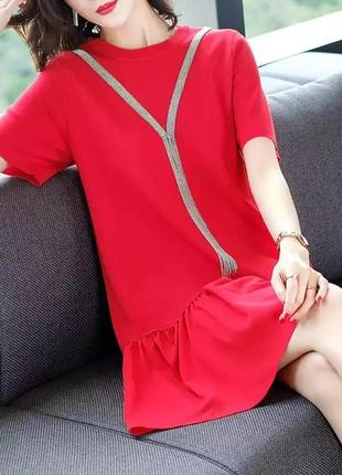 Платье трикотажное ярко красного цвета