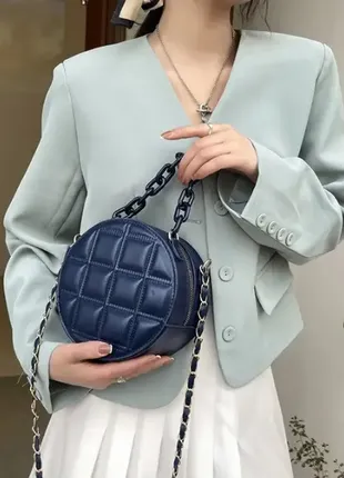 Женская мини сумочка клатч круглая с цепочкой синий 7371 фото