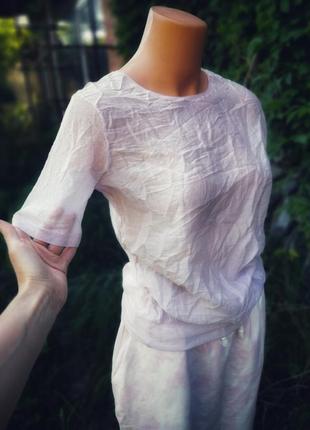 Шовкова комбінована футболка блуза напівпрозора сітка stile benetton шовк віскоза1 фото