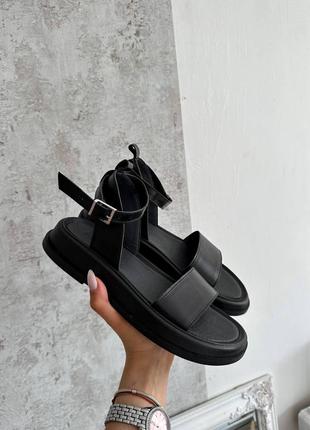 Стильні чорні сандалі/босоніжки чорного кольору,колір чорний шкіряні/шкіра літні9 фото