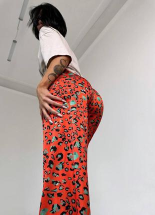 Роскошные шелковые ткани брюки женские из шелка качественные прямые свободные синие оранжевые с принтом леопард2 фото