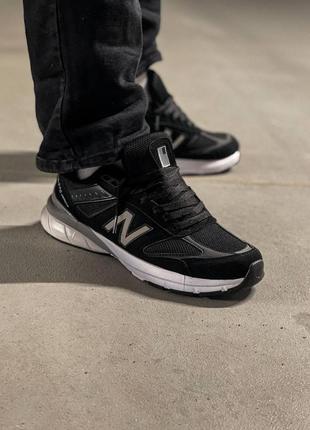 Мужские замшевые кроссовки new balance 990 v5. цвет черный с белым