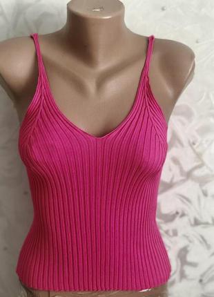 Трендовая стильная модная маечка рубчик майка топ топик яркая классная кроп-топ малиновая яркая