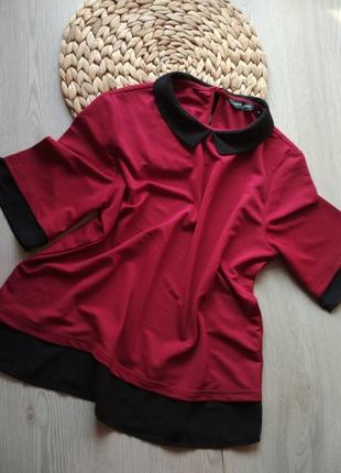 Супер трендовая блуза кофта с коротким рукавом с воротником