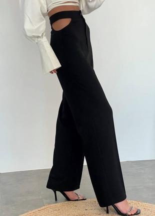 Роскошные брюки со стрелами с вырезами на боках на талии бежевые черные коричневые классические трубы дудочки  палаццо10 фото