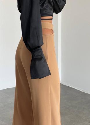 Роскошные брюки со стрелами с вырезами на боках на талии бежевые черные коричневые классические трубы дудочки  палаццо8 фото