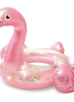 Надувний круг для плавання "рожевий фламінго з блискітками" intex 56251 (7189 см, від 9 років, до 60 кг.1 фото