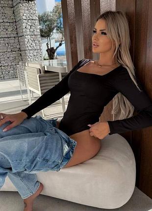 Боди женское базовое с рукавом декольте нарядное бежевое коричневое черное белое батал