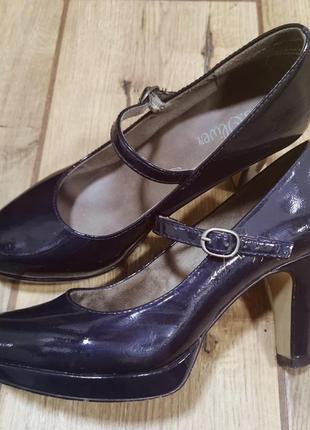 Шикарные лакированные туфли глубокого синего цвета на удобном кольца ❤3 фото