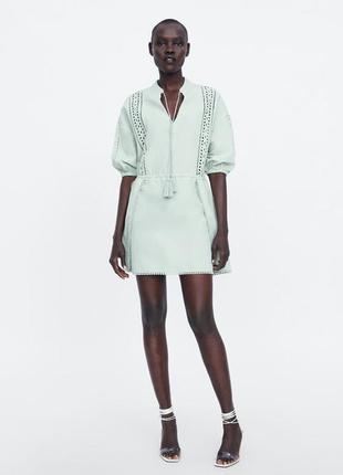 Zara льняна сукня туніка фішташкового кольору l1 фото
