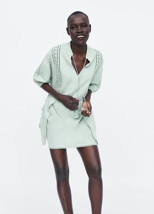 Zara льняна сукня туніка фішташкового кольору l2 фото
