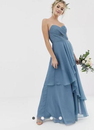 Платье-бандо макси с многослойной юбкой asos design bridesmaid