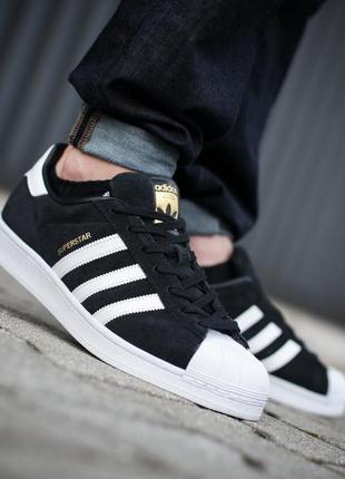 Кросівки adidas originals superstar suede черн.1 фото