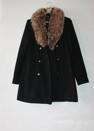 Вовняне двобортне пальто з хутром clockhouse3 фото