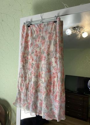 Легкая юбка в цветы юбка миди летняя юбка6 фото