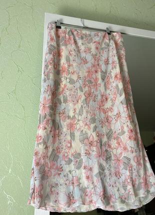 Легкая юбка в цветы юбка миди летняя юбка