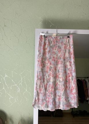Легкая юбка в цветы юбка миди летняя юбка5 фото