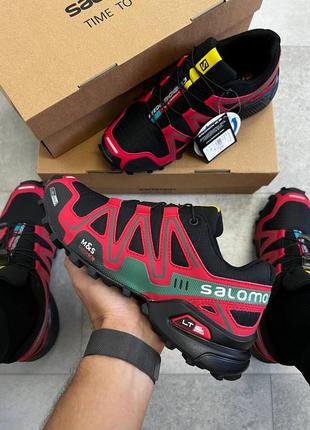 Мужские кроссовки salomon speedcross 3 black red1 фото