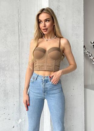 Эффектный топ-бюстье с корсетом сеточка на бретелях 6 цветов