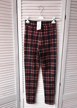 Брюки леггинсы в клетку высокая посадка stradivarius