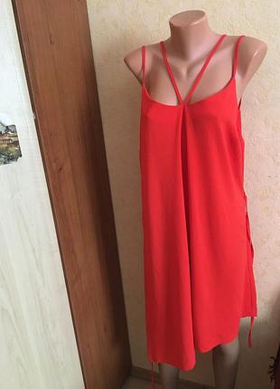 Коралловое платье с асимметрией-размер 16\18