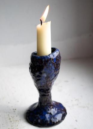 Подсвечник синий керамика ручной работы глина