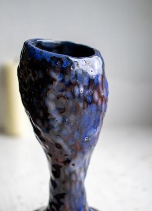 Подсвечник синий керамика ручной работы глина2 фото