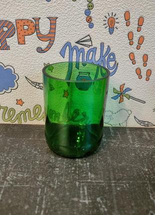 Стакан из обрезанной бутылки handmade, еко-стакан из восстановленной пивной бутылки 200 мл (зеленый)