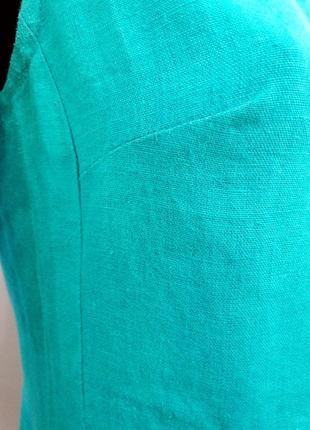 Женское льняное платье бирюзового цвета3 фото