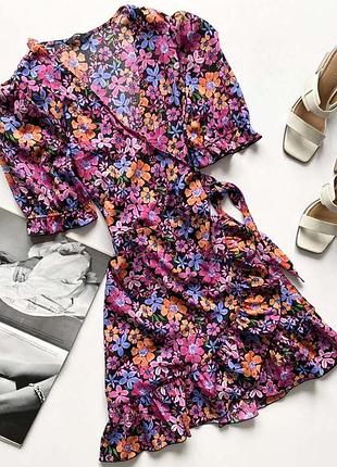 Красивое платье легкое принт цветы на запах 22 5 хл