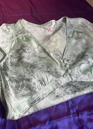 Блуза шелковая в цветочный принт мятная шелк next - m,l6 фото