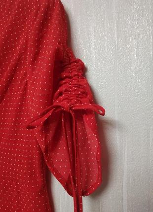 Знижка до 27.11 червоне плаття міді в горошок з розрізом4 фото