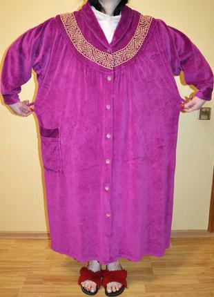 Фиолетовый бархатный теплый халат плюшевый велюровый пижама ночнушка размер 56 - 58 5xl - 6xl5 фото
