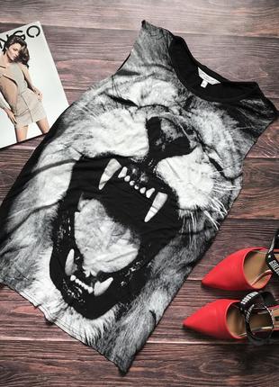 Майка оверсайз с принтом волка черно-белая new look